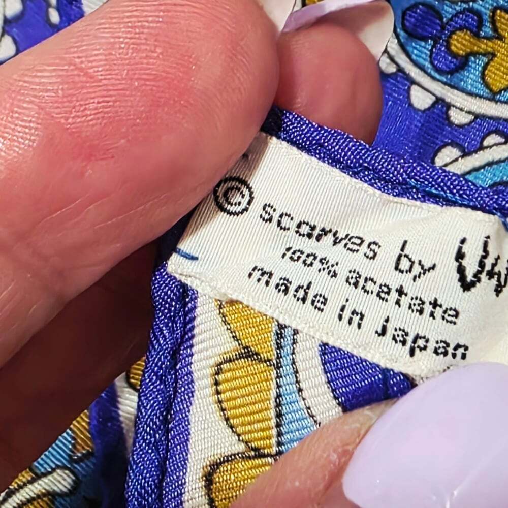 Vintage 1960s Vera Neumann Blue and Gold Scarf - Picture 9 of 9